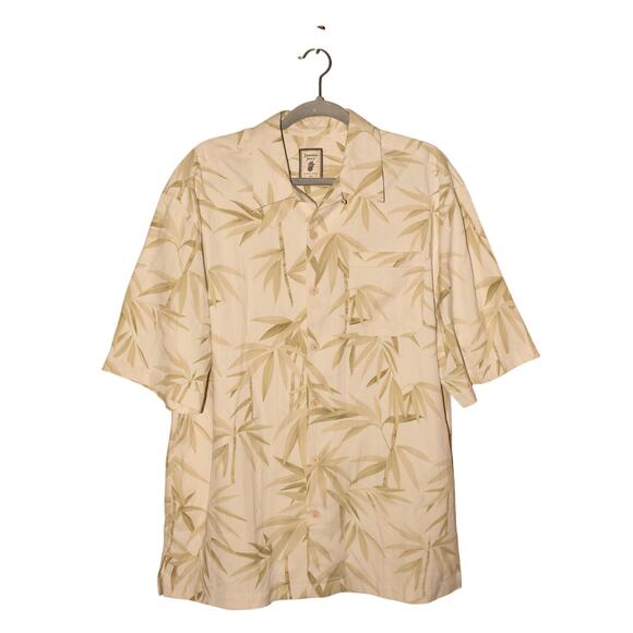 JAMAICA JAXX $98 Bamboo Print Silk Hawaiian Camp Shirt Button Down Men's‎ Medium - Picture 1 of 5